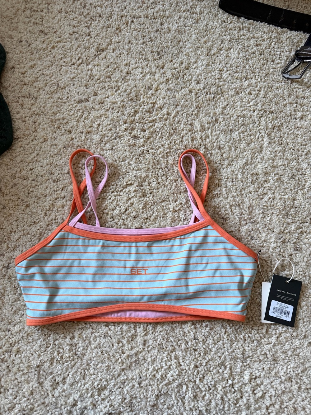 SET Active Striped Light Blue & Coral Sports Bralette - Picture 8 of 8